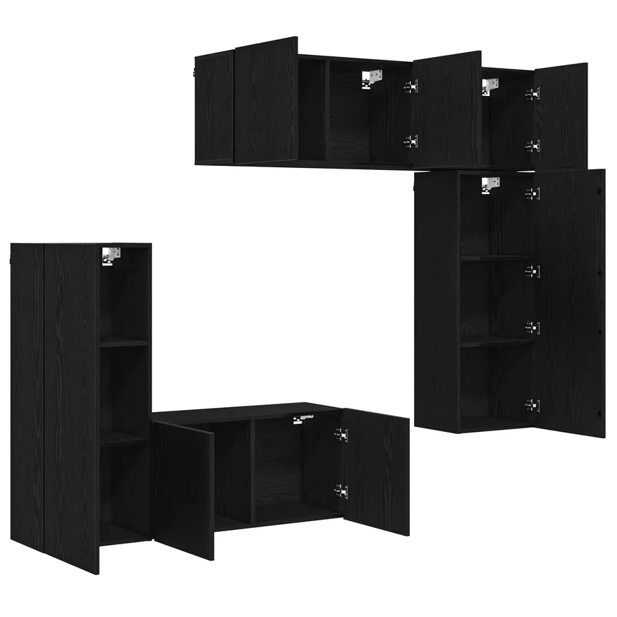Unité murale de TV 5 pcs Chêne noir Bois d'ingénierie - 5