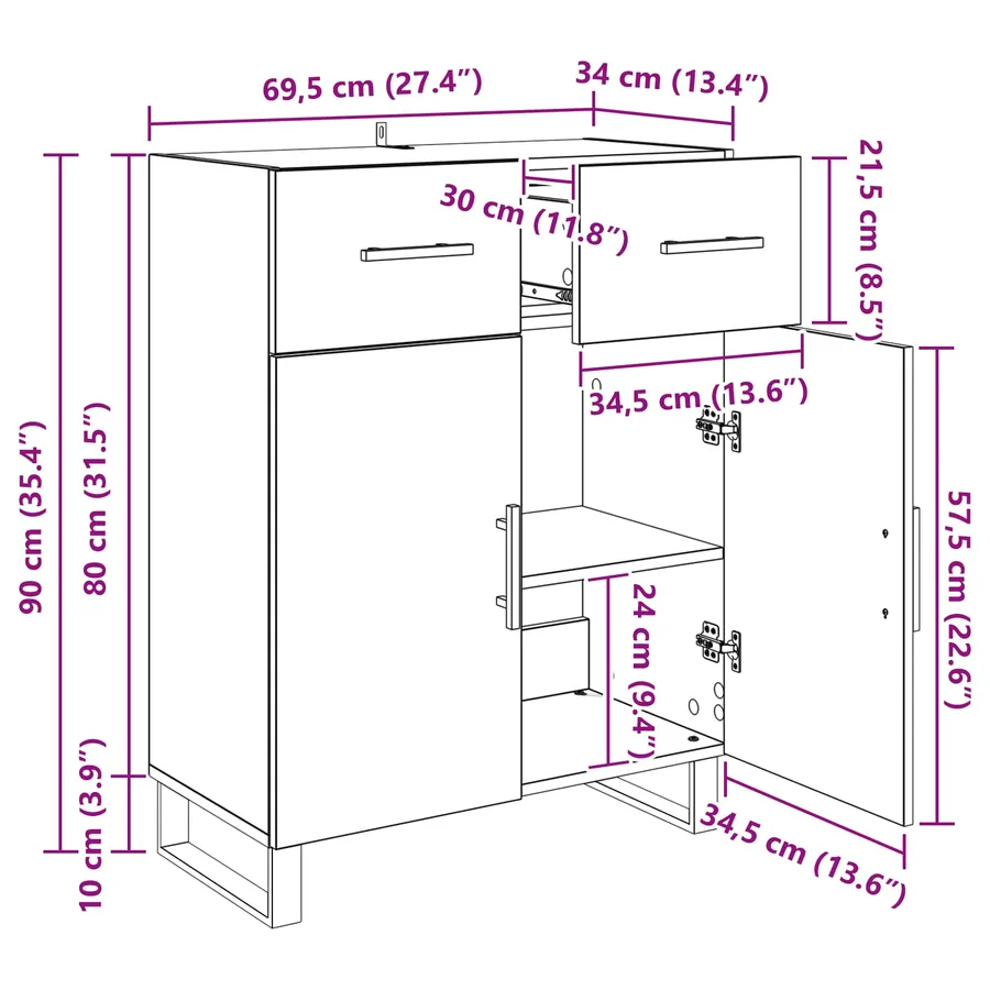 Buffet Chêne noir 69,5 x 34 x 90 cm Bois d'ingénierie - 12