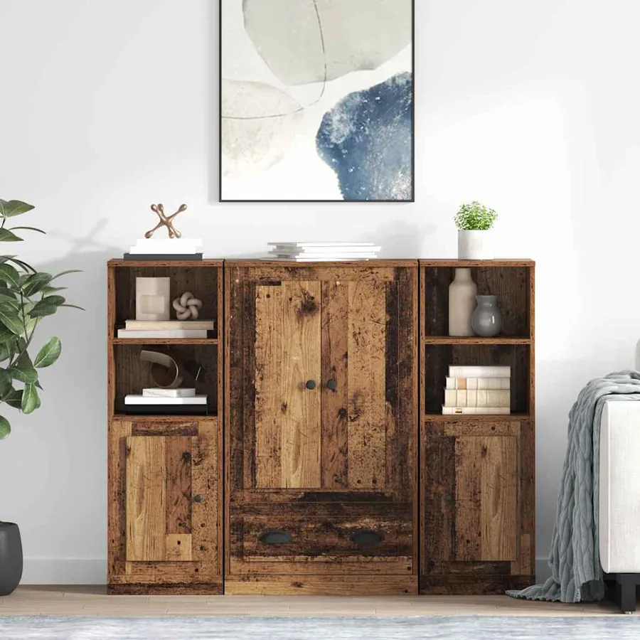 Haut Armoire avec tiroir 3 pcs Bois Ancien Bois d'ingénierie