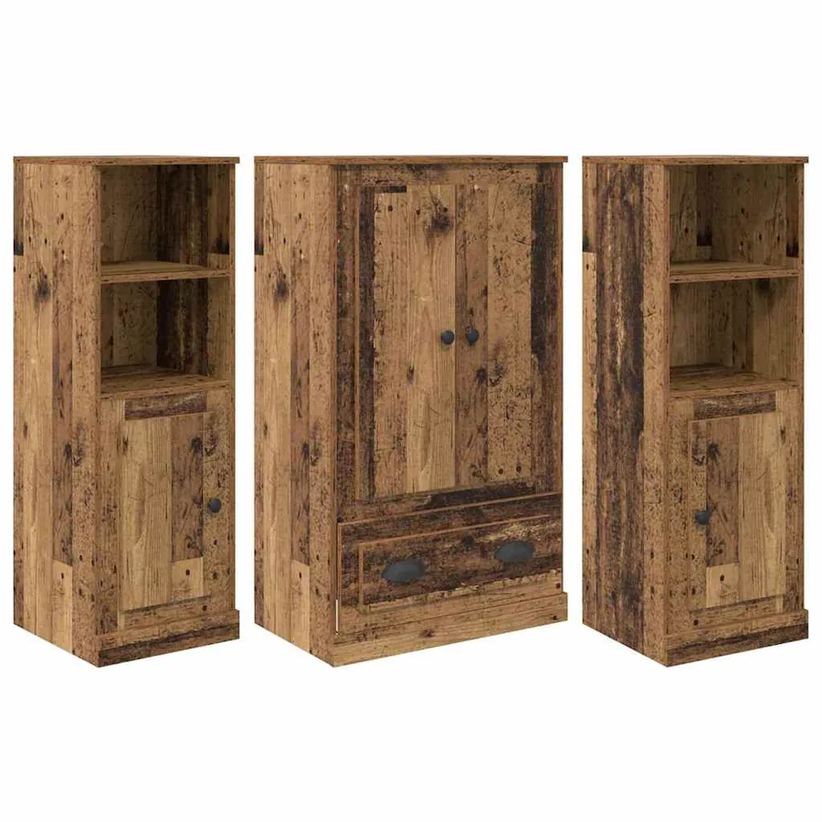 Haut Armoire avec tiroir 3 pcs Bois Ancien Bois d'ingénierie - 2