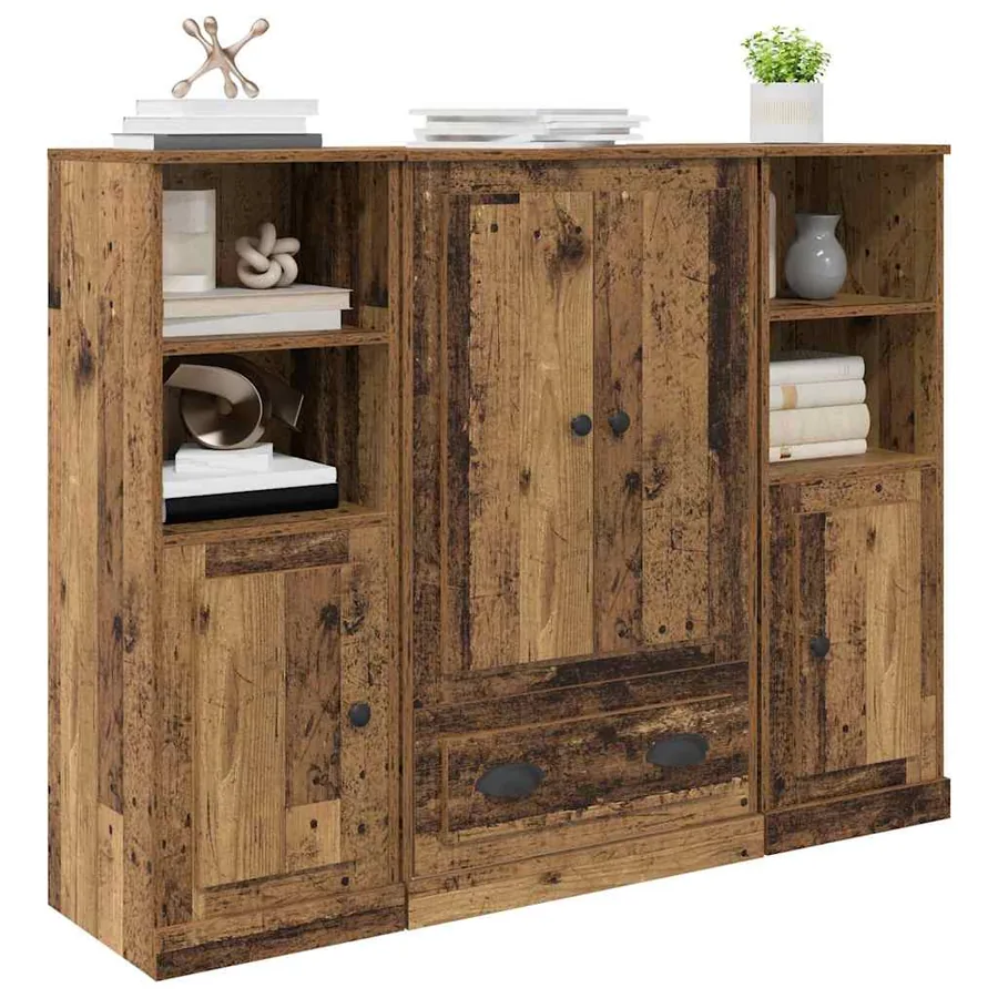 Haut Armoire avec tiroir 3 pcs Bois Ancien Bois d'ingénierie - 3