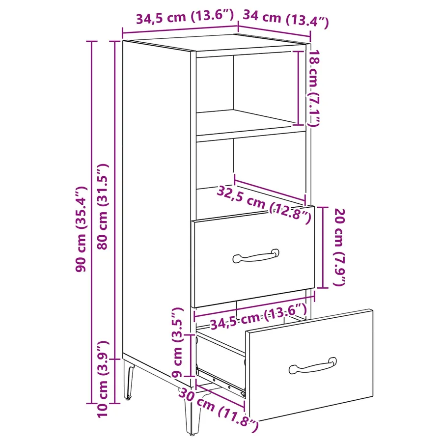 Buffet Chêne noir 34 x 34,5 x 90 cm Bois d'ingénierie - 14