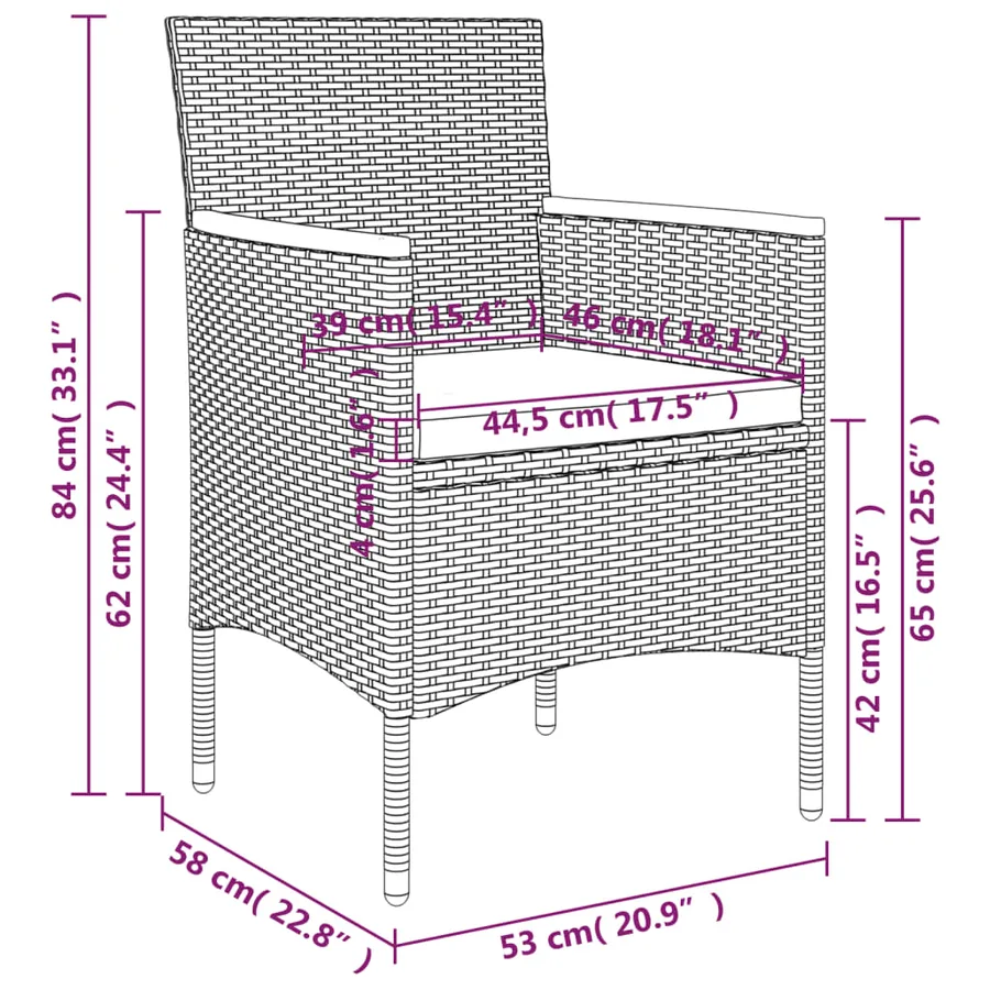Ensemble à manger de jardin et coussins 5pcs Gris/noir - 10