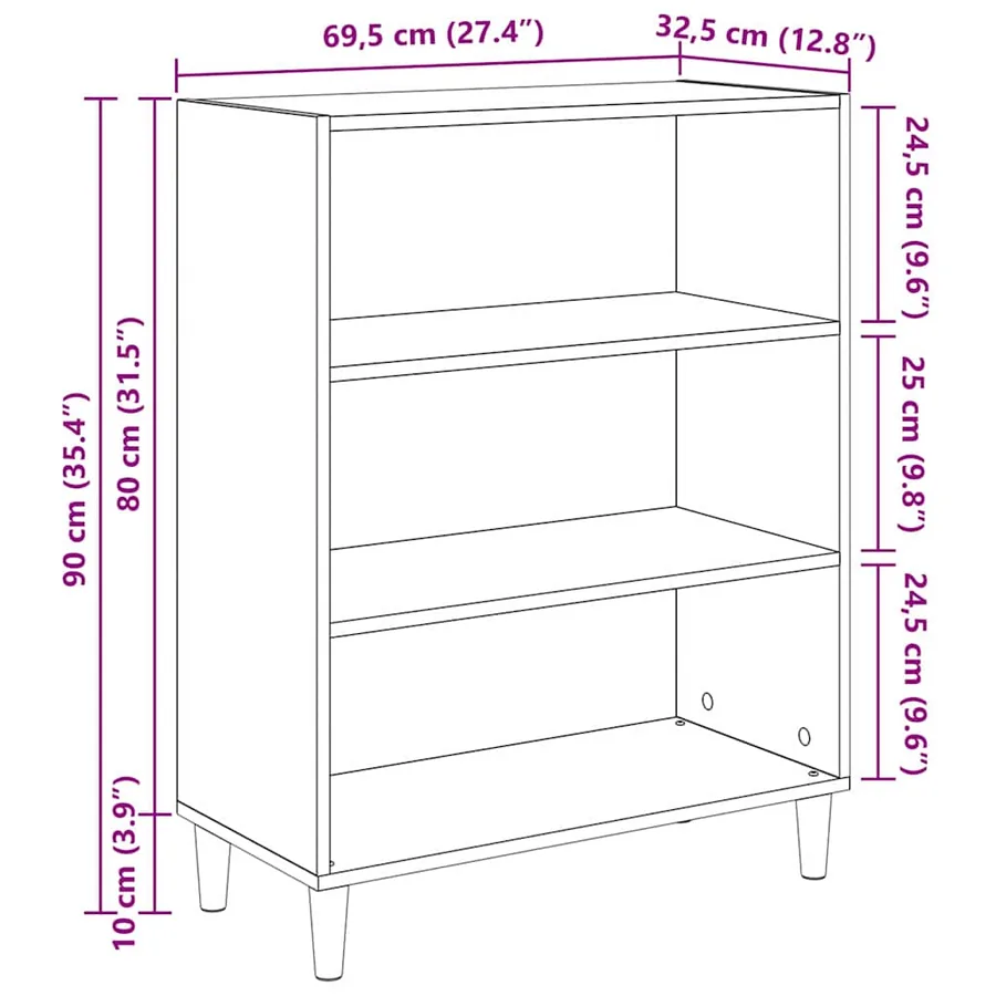 Buffet Chêne noir 69,5 x 32,5 x 90 cm Bois d'ingénierie - 12