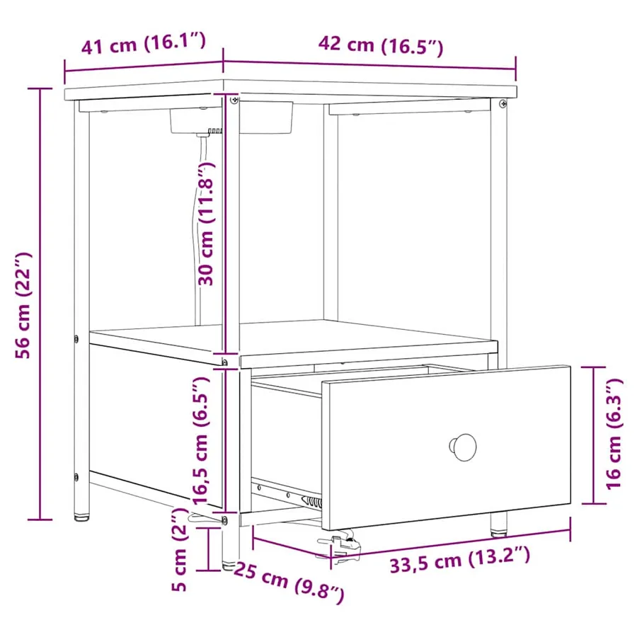 Cabinet de chevet avec tiroir 2 pcs Gris Sonoma 42 x 41 x 56 cm - 15