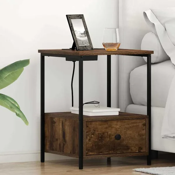 Cabinet de chevet avec tiroir 2 pcs Chêne fumé 42 x 41 x 56 cm