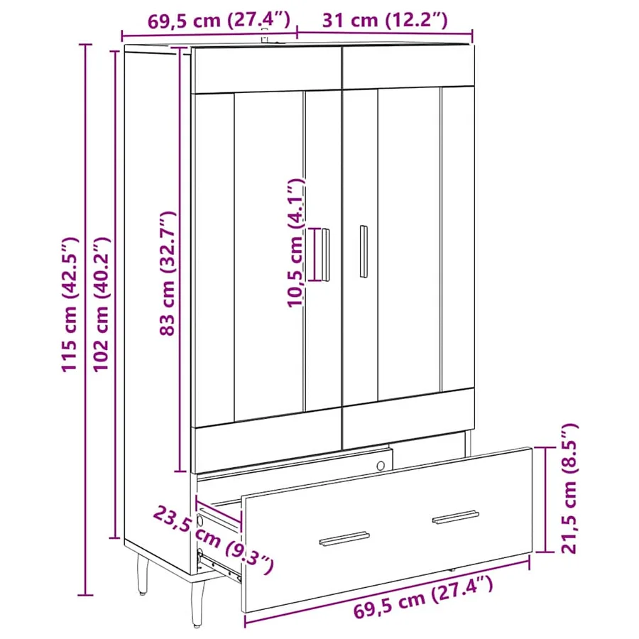 Haut Armoire Chêne noir 69,5 x 31 x 115 cm Bois d'ingénierie - 11