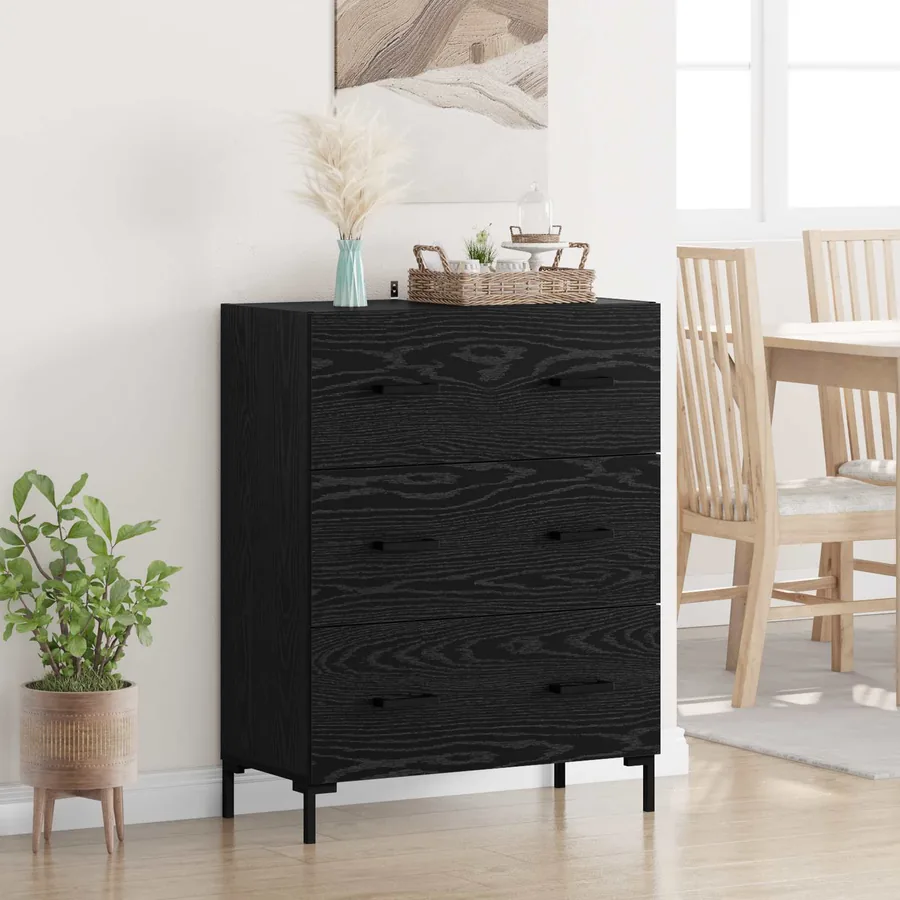 Buffet Chêne noir 69,5 x 34 x 90 cm Bois d'ingénierie et fer