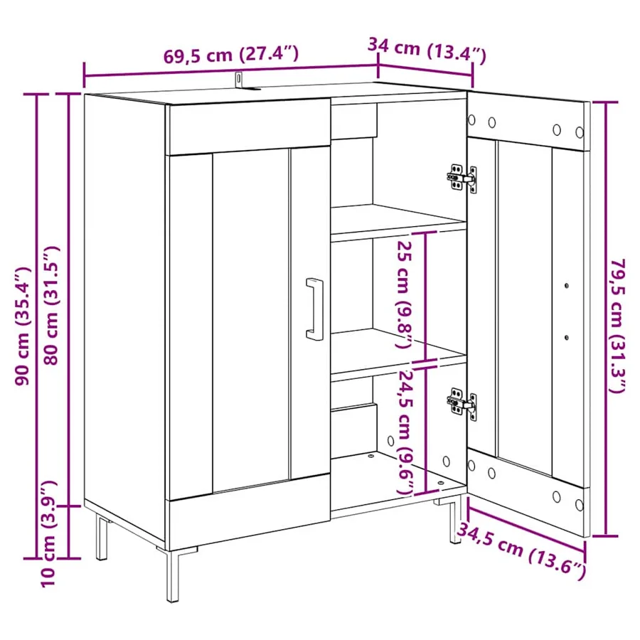 Buffet Chêne noir 69,5 x 34 x 90 cm Bois d'ingénierie et fer - 15