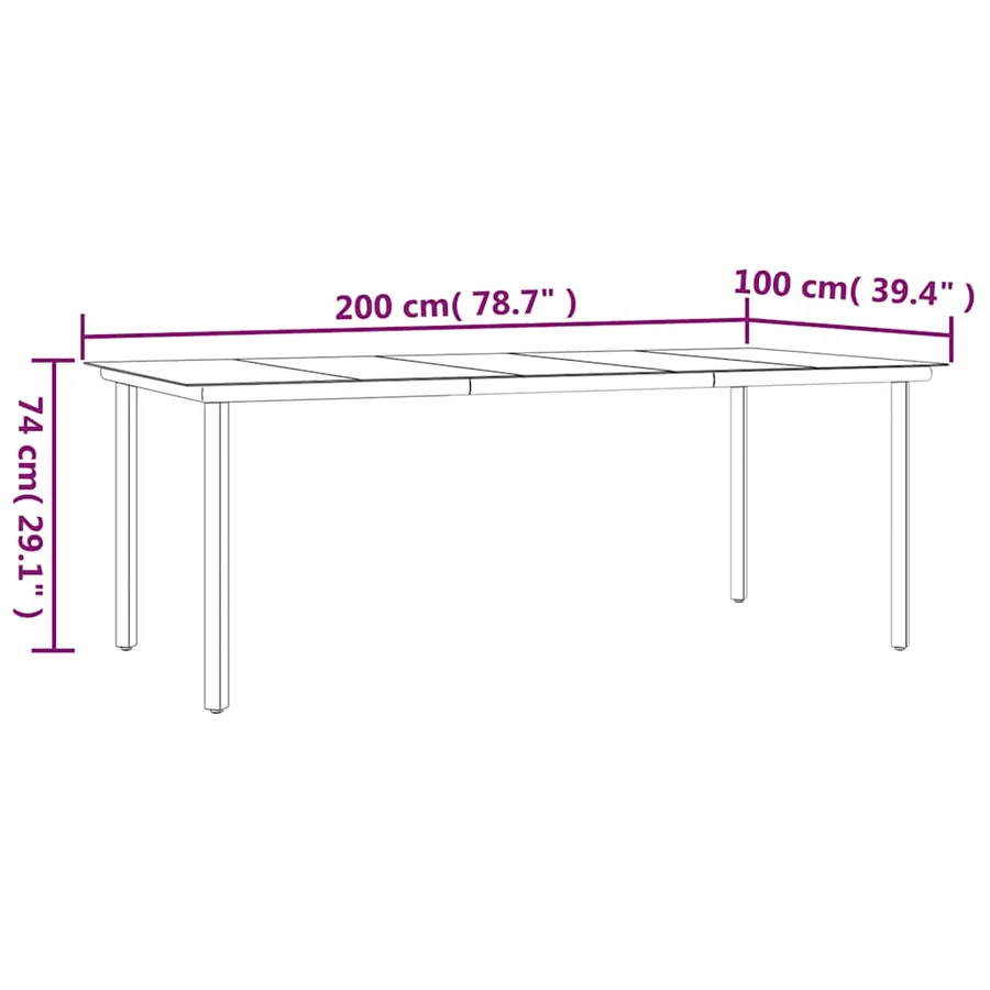 Table à dîner de jardin Noir 200x100x74cm Acier et verre trempé - 7