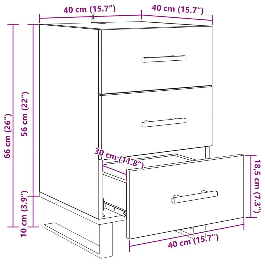 Cabinet de chevet Chêne noir 40 x 40 x 66 cm Bois d'ingénierie - 14