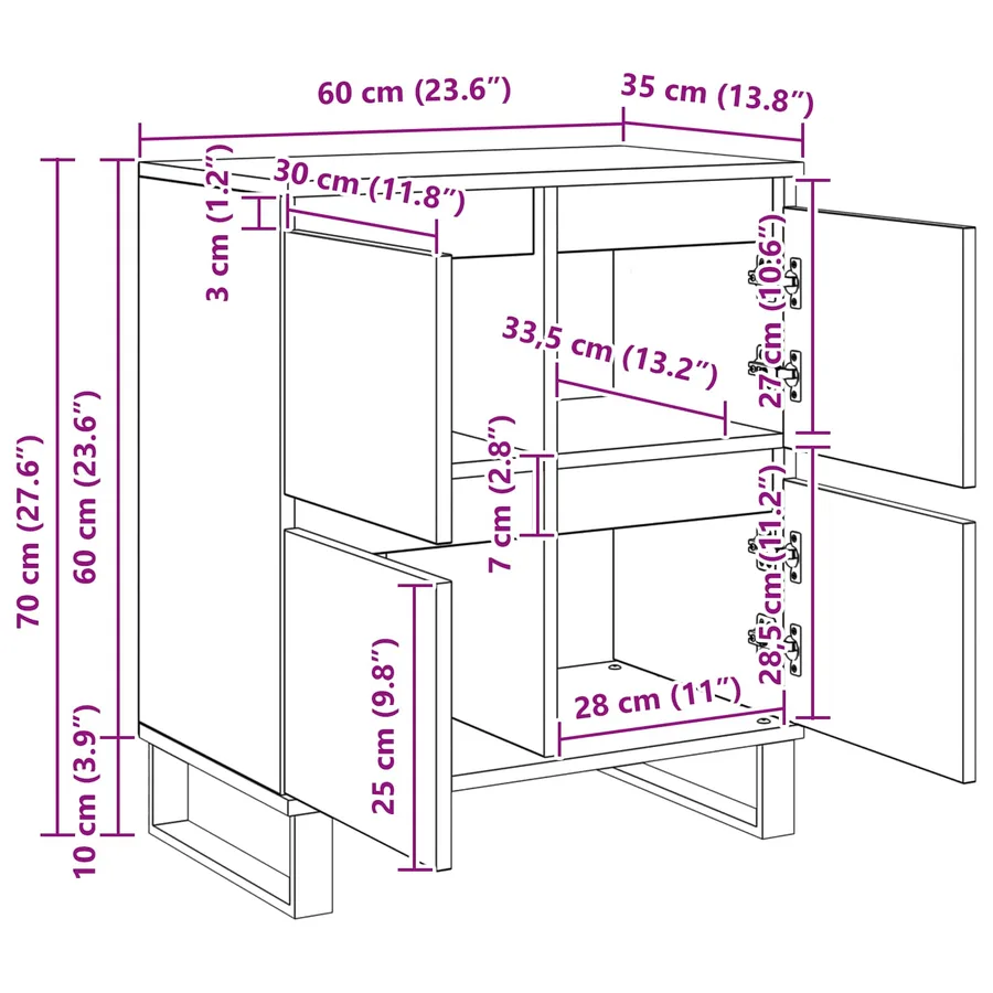 Buffet 3 pcs Chêne artisanal 60 x 35 x 70 cm - 14