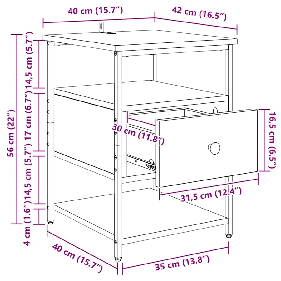 Cabinet de chevet Chêne artisanal 40 x 42 x 56 cm - 17
