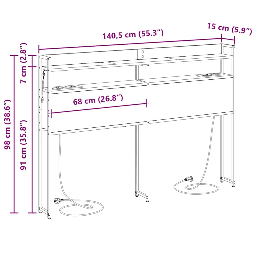 Tête de lit de rangement Chêne noir Bois d'ingénierie - 15