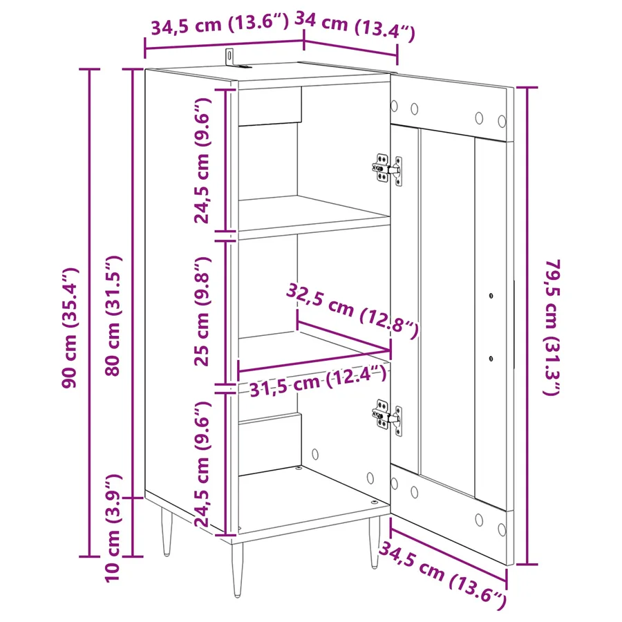 Buffet Chêne noir 34 x 34,5 x 90 cm Bois d'ingénierie - 15