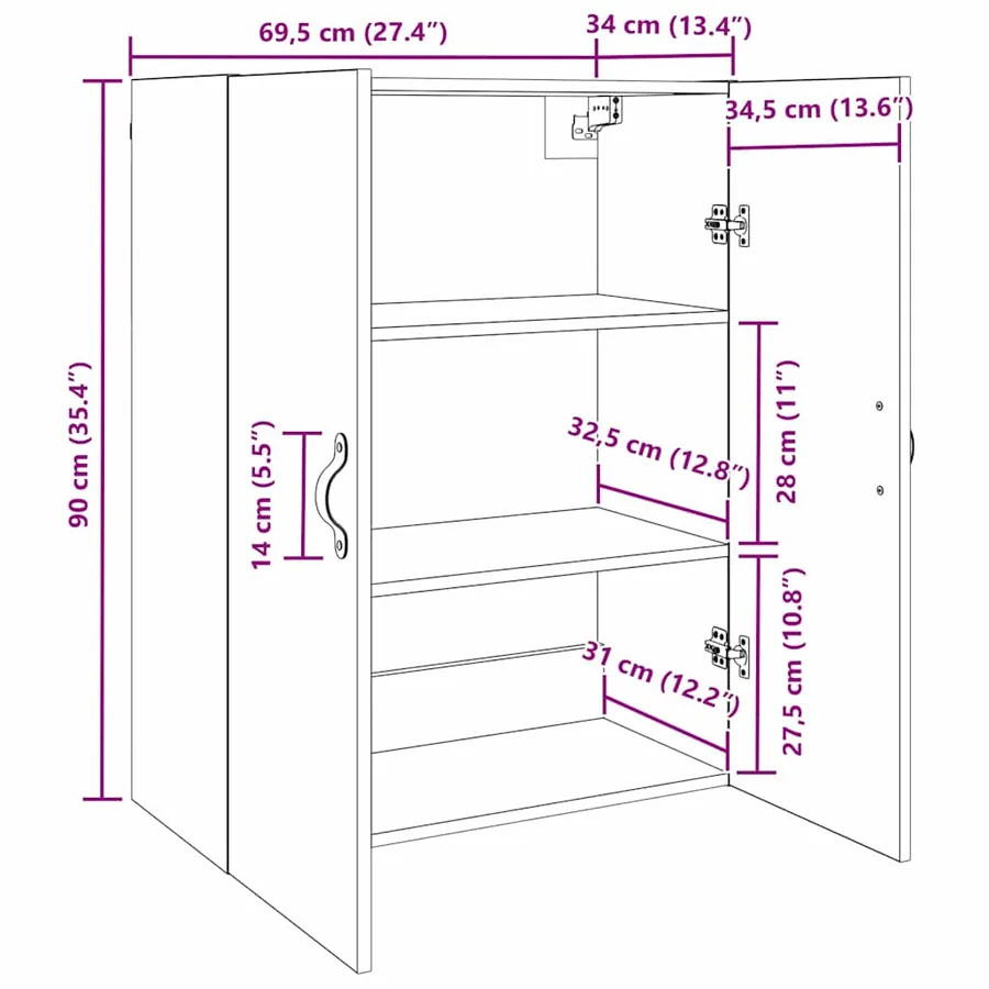 Meuble mural Bois ancien 69,5 x 34 x 90 cm Bois d'ingénierie - 13