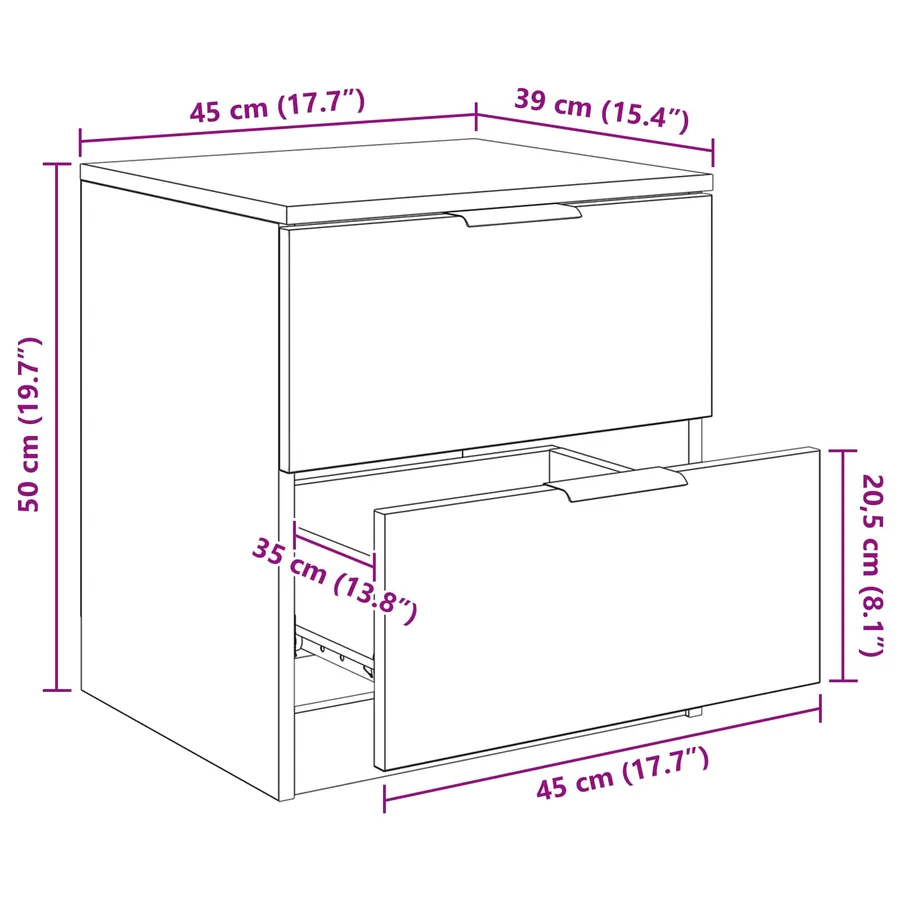 Cabinet de chevet avec tiroir 2 pcs Chêne noir 45 x 39 x 50cm - 14