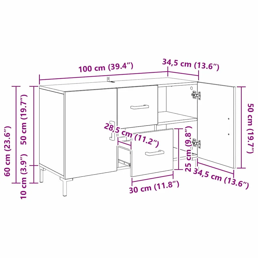 Buffet Chêne noir 100 x 36 x 60 cm Bois d'ingénierie - 13