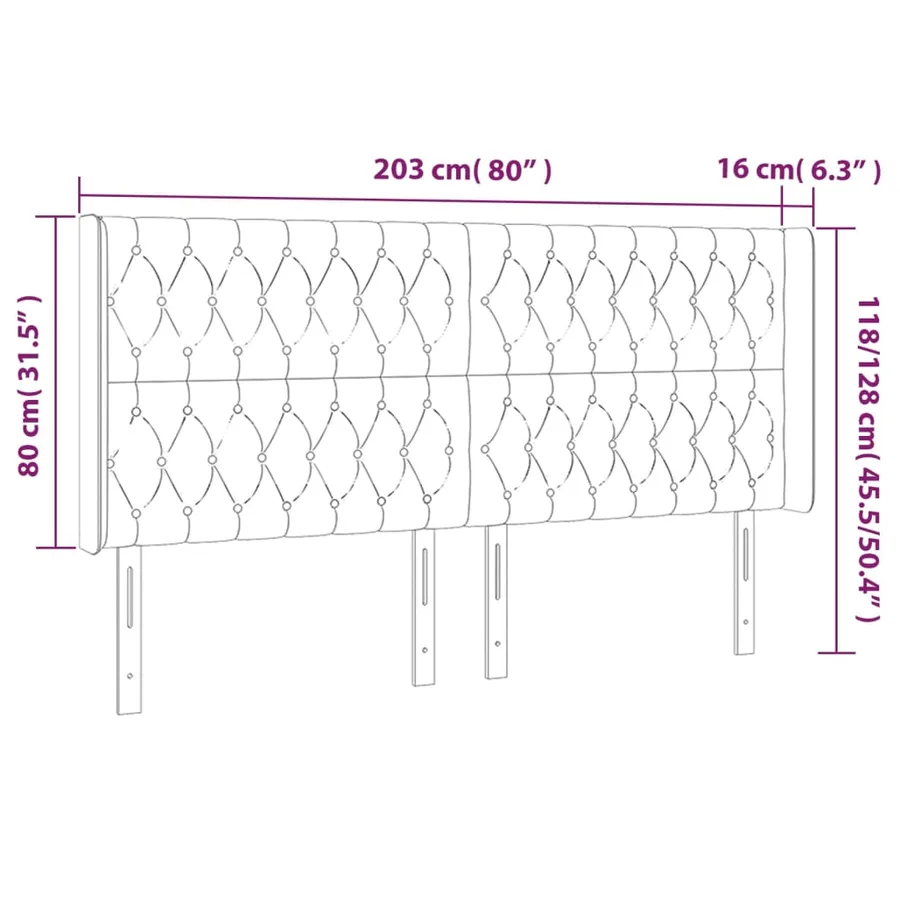 Tête de lit avec oreilles Gris clair 203x16x118/128 cm Tissu - 9