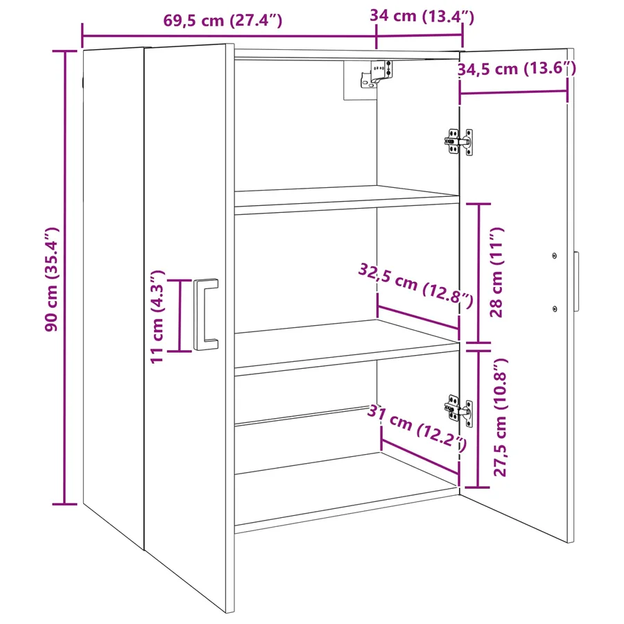Armoire Murale Montage mural 2 pcs Chêne noir 69,5 x 34 x 90 cm - 13