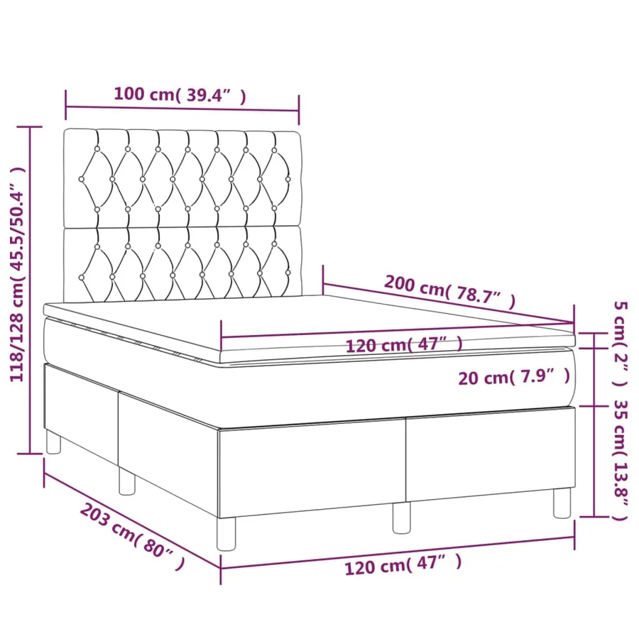 Sommier à lattes de lit avec matelas Gris clair 120x200cm Tissu - 6