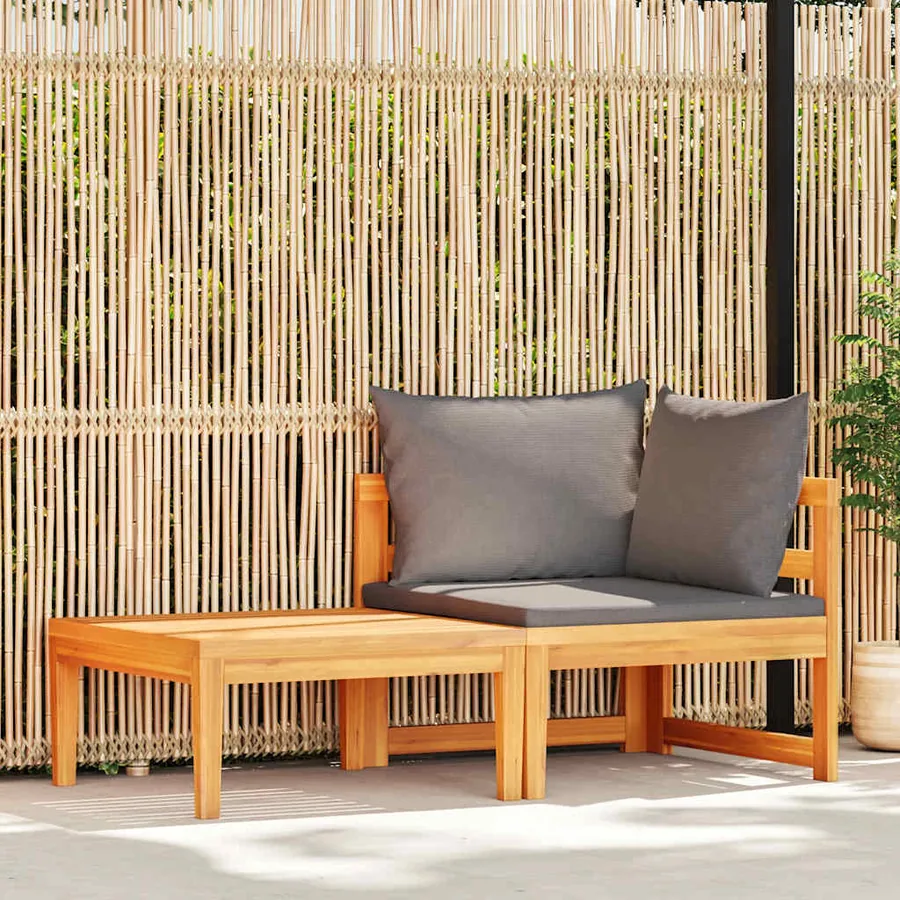 Salon de jardin 2 pcs avec coussins gris foncé Bois d'acacia