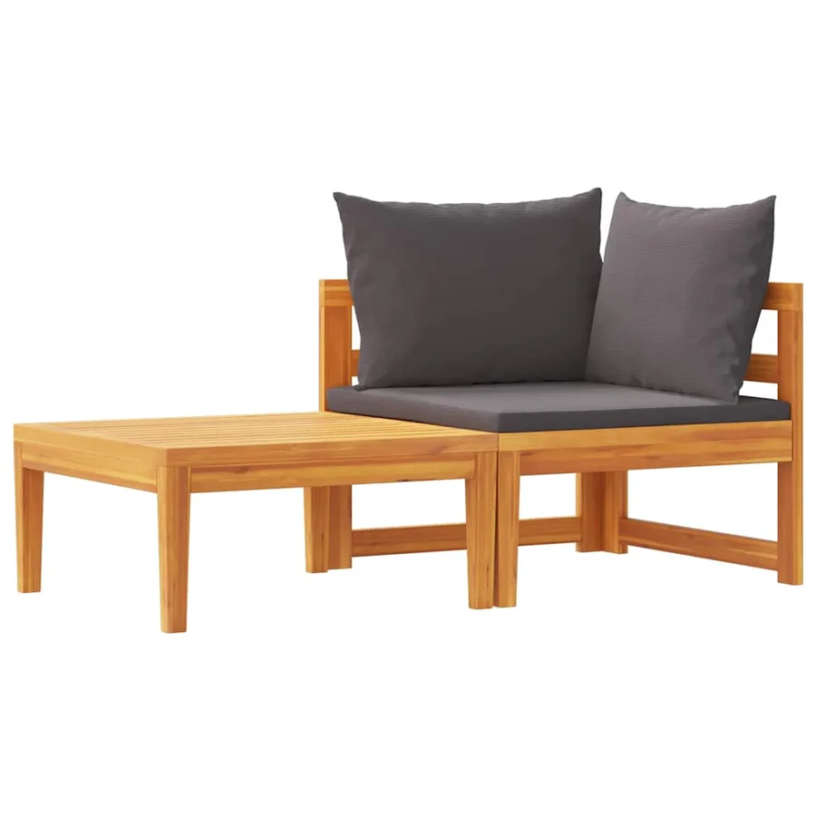 Salon de jardin 2 pcs avec coussins gris foncé Bois d'acacia - 2