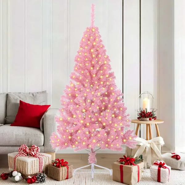Sapin de Noël artificiel pré-éclairé Rose 180 cm PVC