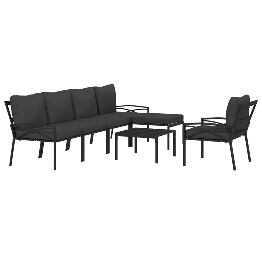 Salon de jardin 7 pcs avec coussins gris bambou acier - 3