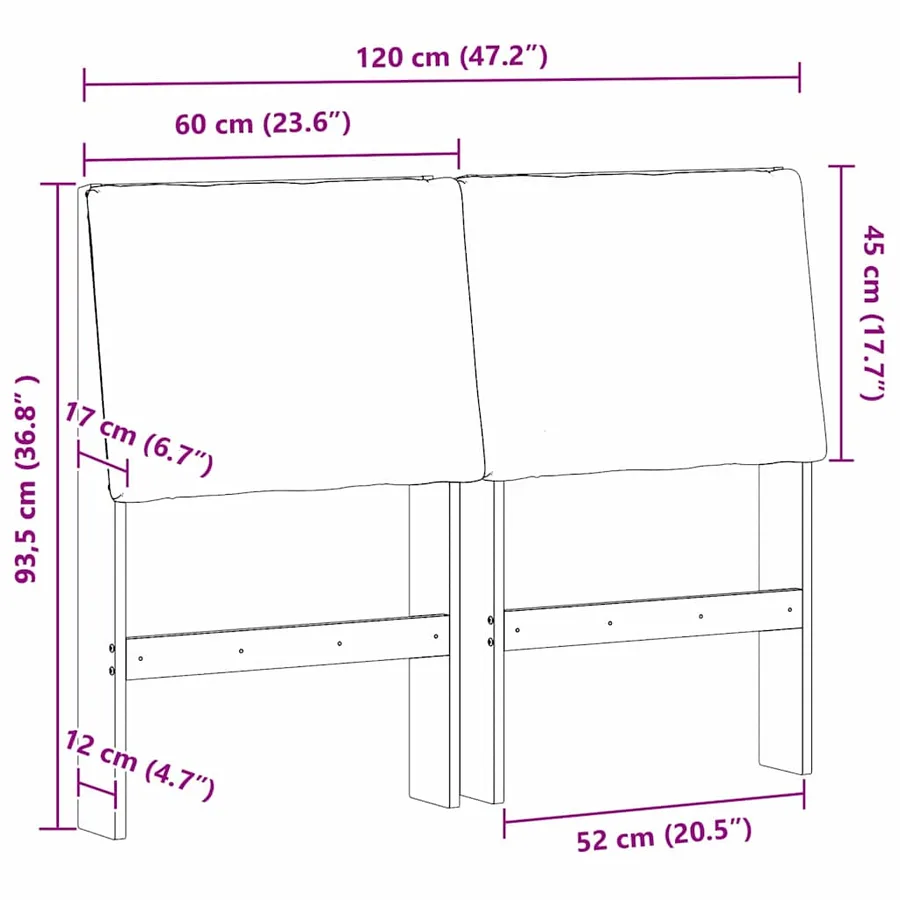 Tête de lit capitonnée Taupe 120 cm Pin massif - 11