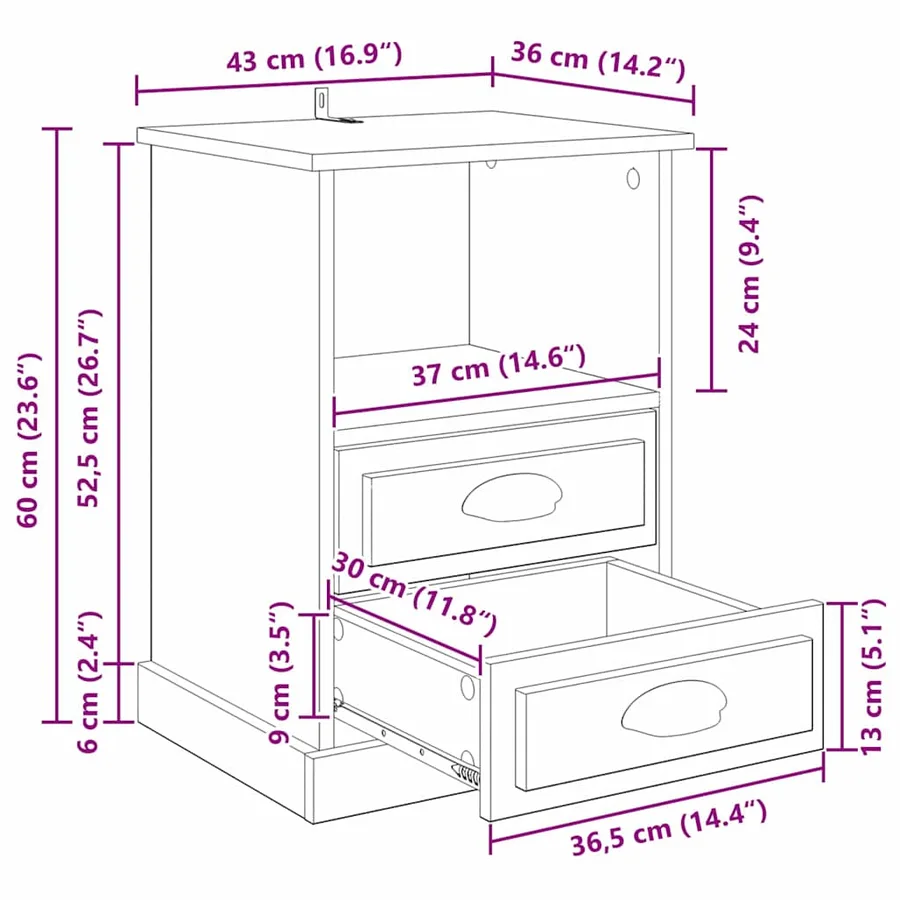 Cabinet de chevet Chêne artisanal 36 x 43 x 60 cm - 15
