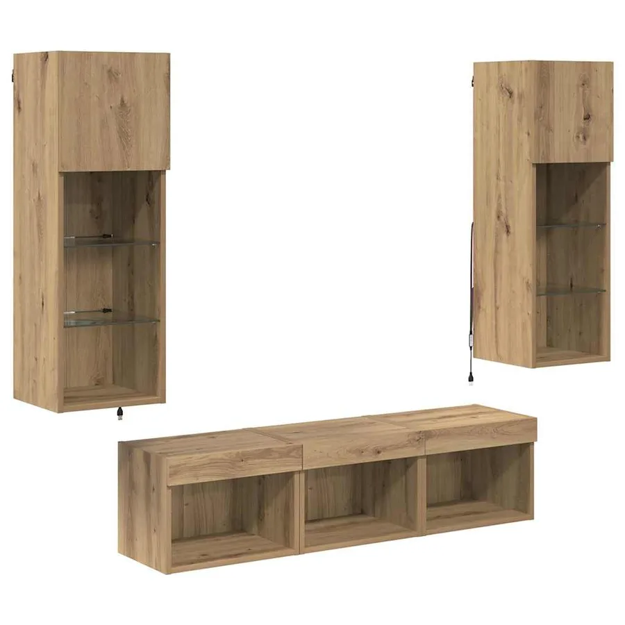 Meubles TV muraux 5 pcs Chêne noir Bois d'ingénierie - 2