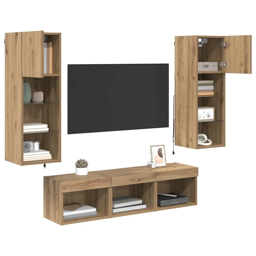 Meubles TV muraux 5 pcs Chêne noir Bois d'ingénierie - 3