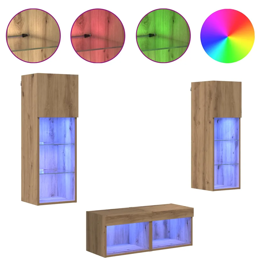 Meubles TV muraux 4 pcs Chêne noir Bois d'ingénierie - 4