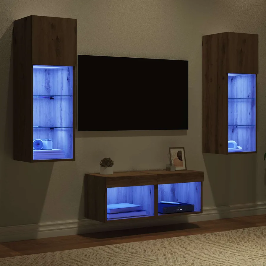 Meubles TV muraux 4 pcs Chêne noir Bois d'ingénierie - 5