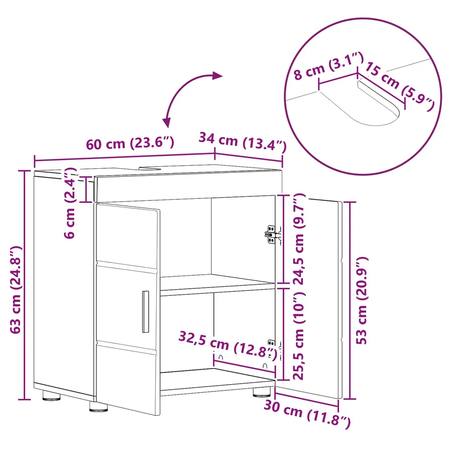 Ensemble d'armoire de salle de bain TULUM Noir 60 x 34 x 63 cm - 15
