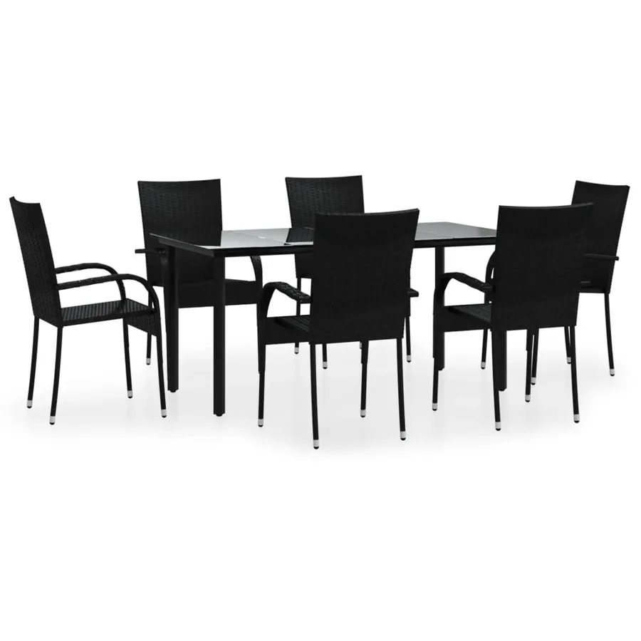 Ensemble à manger de jardin 7 pcs Noir Résine tressée - 2