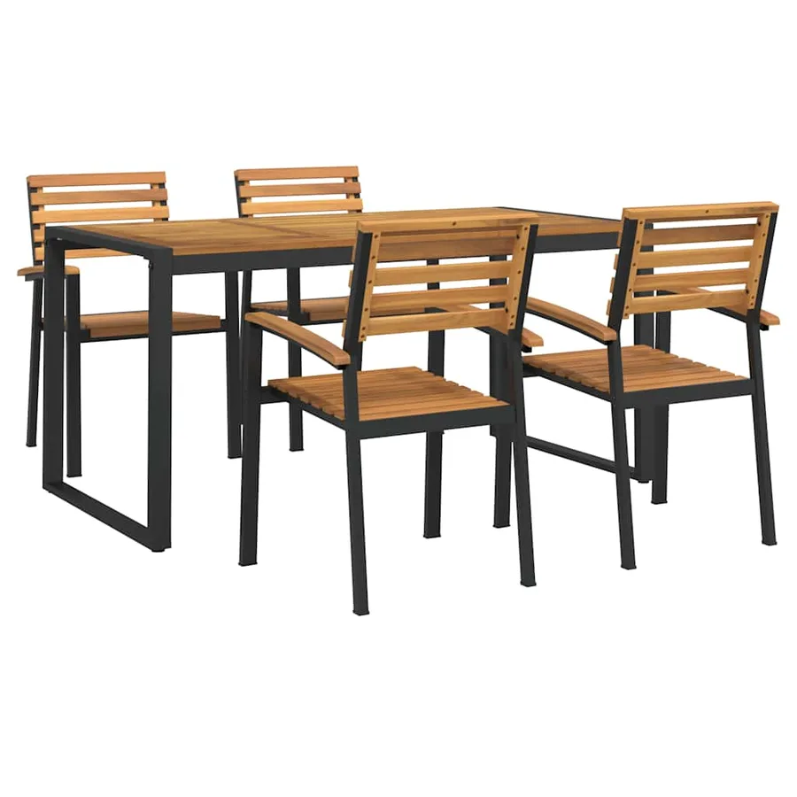 Ensemble à manger de jardin 5 pcs bois d'acacia massif et métal - 2