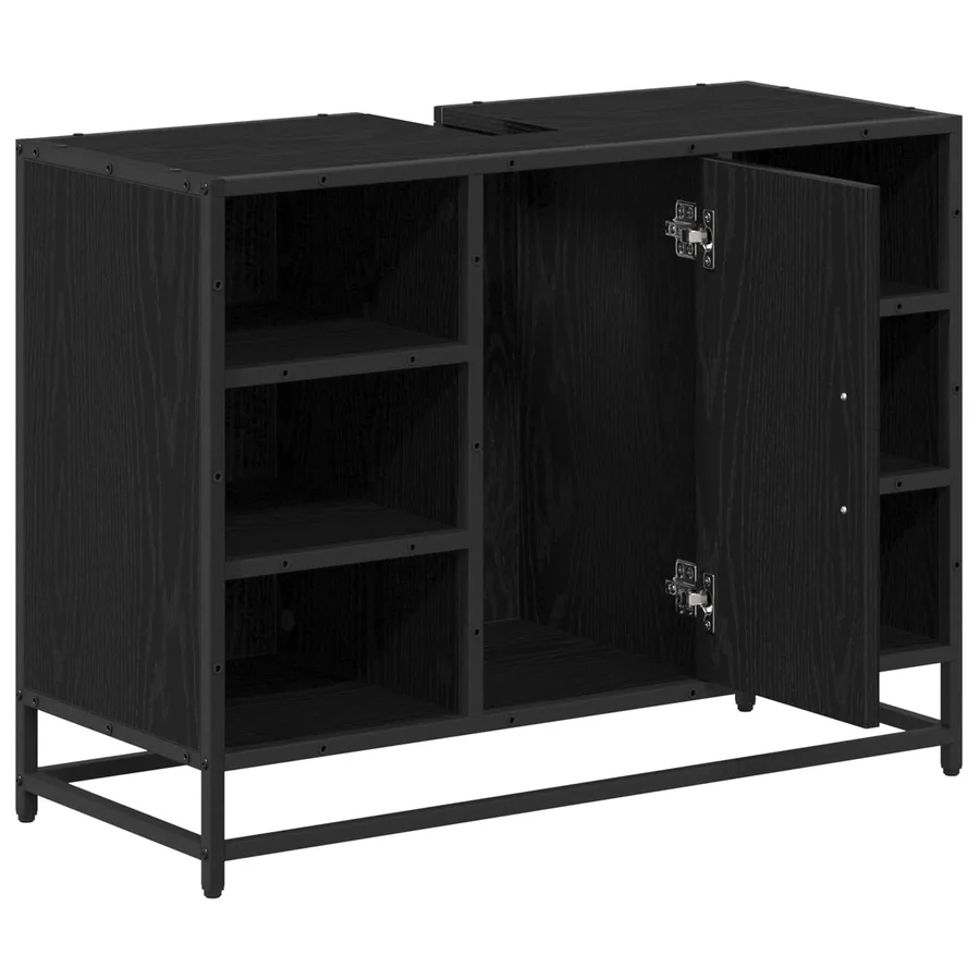Cabinet de salle de bain avec porte Chêne noir 80 x 33 x 60 cm - 5
