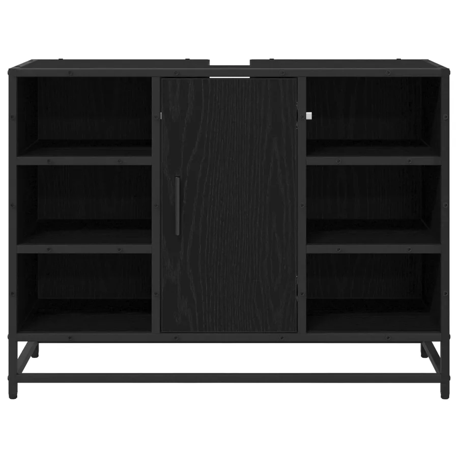 Cabinet de salle de bain avec porte Chêne noir 80 x 33 x 60 cm - 6