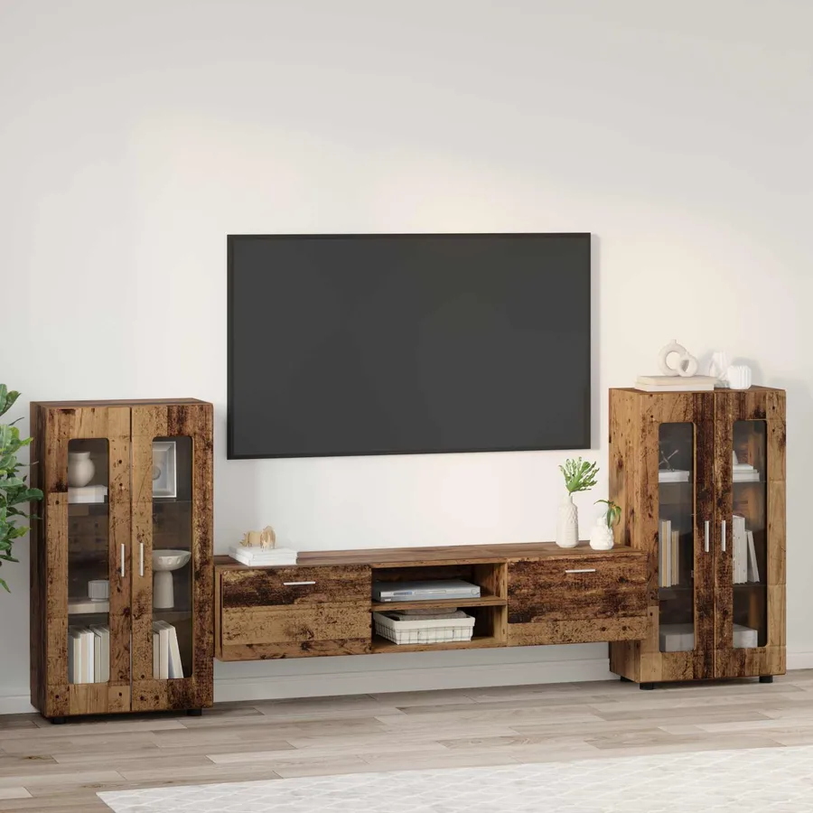 Ensemble meuble TV FLORIN 3 pcs Bois ancien Bois d'ingénierie - 4