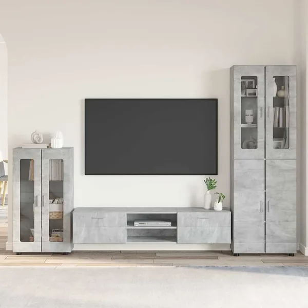 Ensemble meuble TV FLORIN 3 pcs Gris béton Bois d'ingénierie