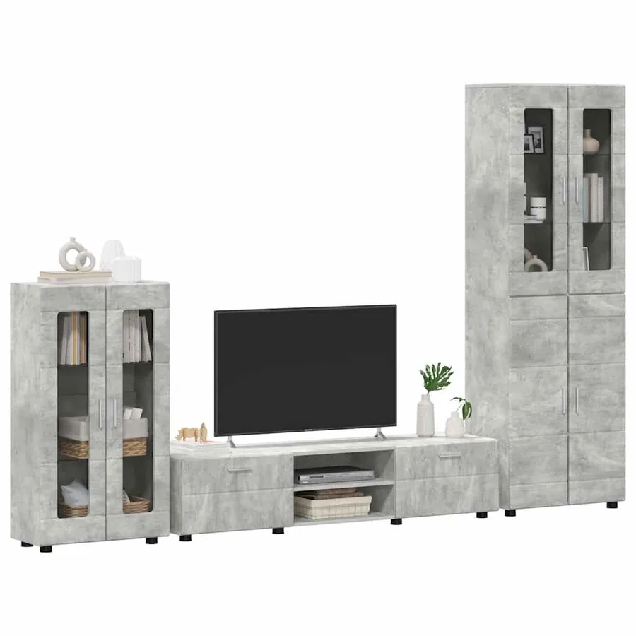 Ensemble meuble TV FLORIN 3 pcs Gris béton Bois d'ingénierie - 3