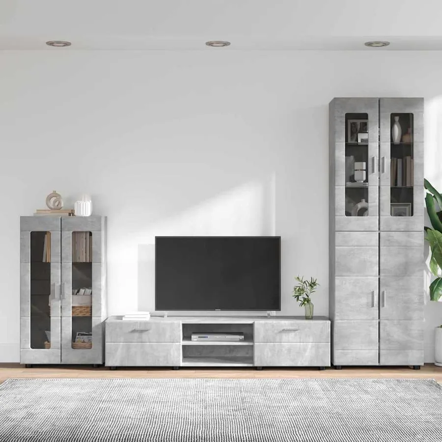 Ensemble meuble TV FLORIN 3 pcs Gris béton Bois d'ingénierie - 4