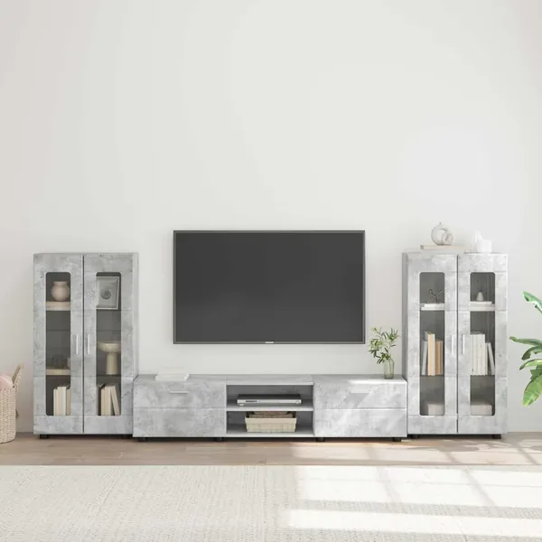 Ensemble meuble TV FLORIN 3 pcs Gris béton Bois d'ingénierie