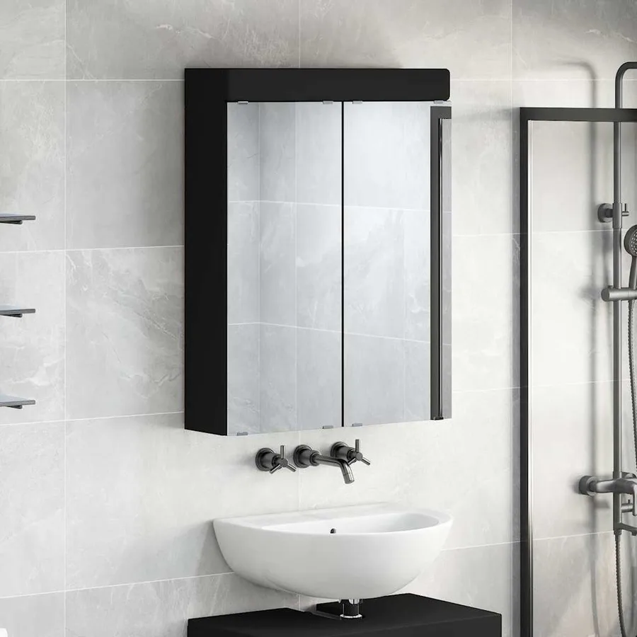 Amoire de salle de bain avec miroir avec étagère TULUM Noir - 4