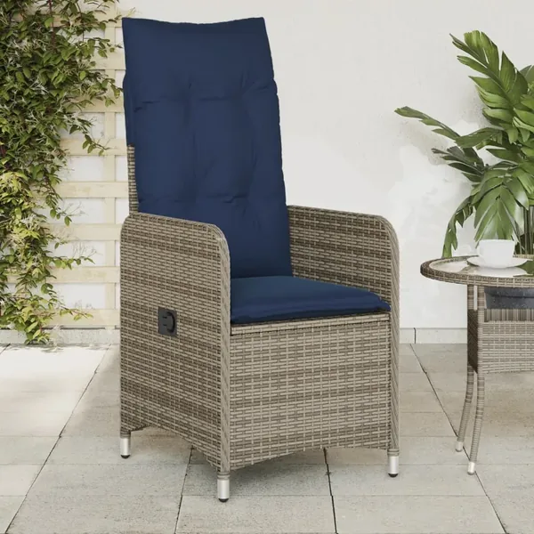 Chaise de jardin inclinable avec coussins en résine tressée grise
