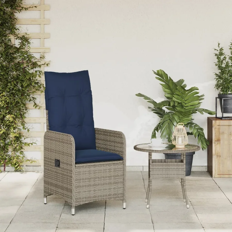 Chaise de jardin inclinable avec coussins en résine tressée grise - 3