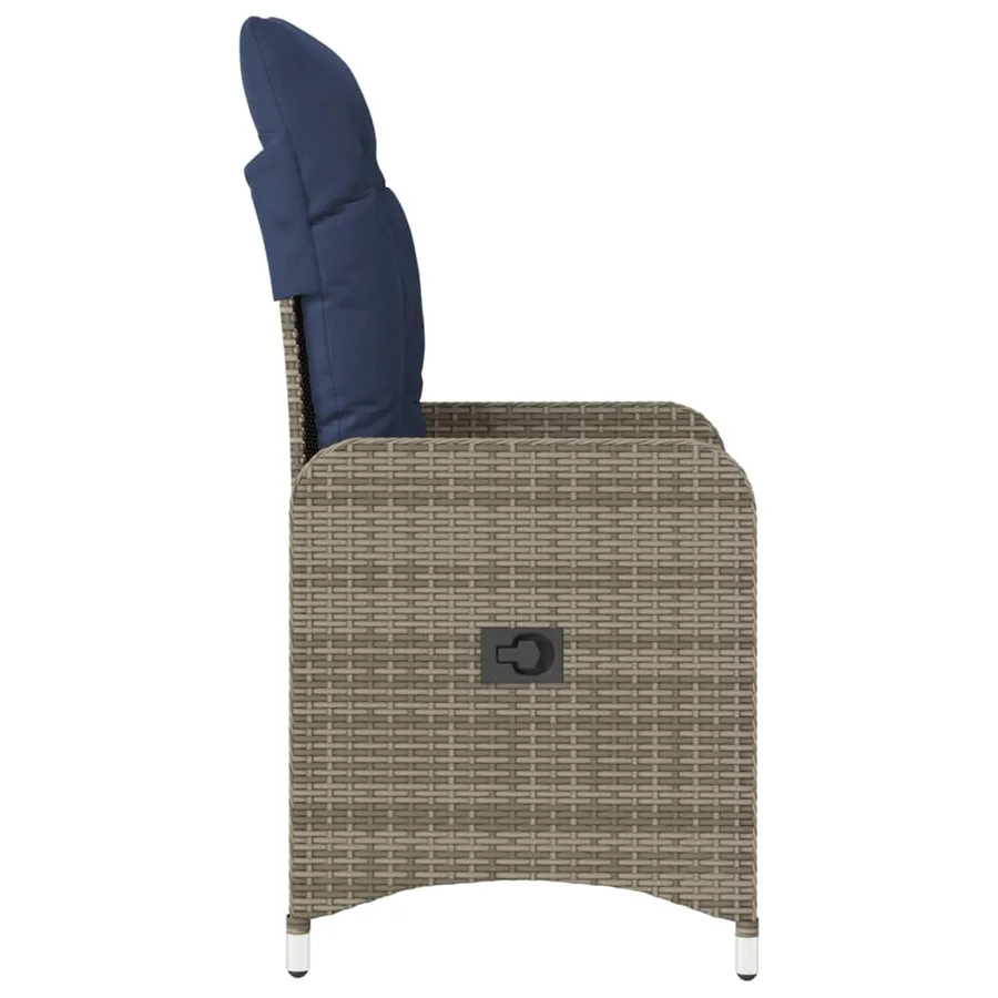 Chaise de jardin inclinable avec coussins en résine tressée grise - 5