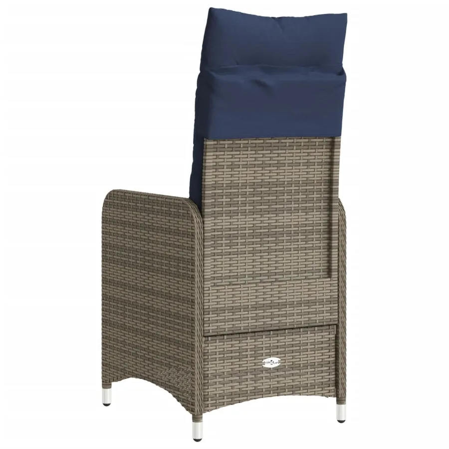 Chaise de jardin inclinable avec coussins en résine tressée grise - 6